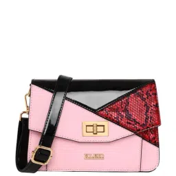 KLEIO Pink Color Block Medium Sling Handbag-12
