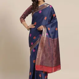 Blissta Navy Woven Saree With Unstitched Blouse-picture-14