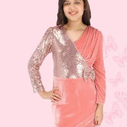 Cutecumber Peach Embellished Full Sleeves Dress-picture-32
