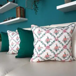 TARA Sparkling Homes Paradise Green & White Cotton Cushion Cover - Set of 4-image-34