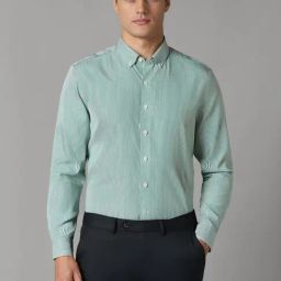 Louis Philippe Green Slim Fit Striped Shirt-24