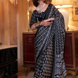 Vardha Black & White Printed Saree With Unstitched Blouse-picture-30