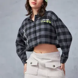 Bewakoof Black Check Cropped Shirt-image-20