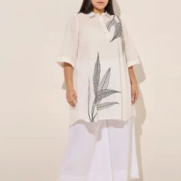 Diza by Westside White Foliage Embroidered Kurta-image-89