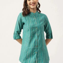 Divena Teal Green Printed Shirt image 1