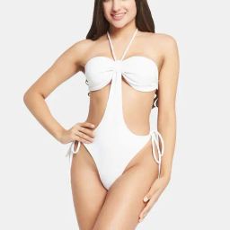 Secrets By ZeroKaata White Plain Swim Bodysuit-image-4