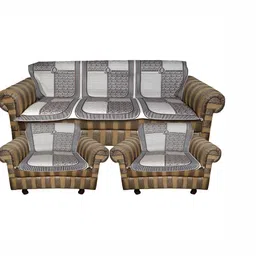 TANLOOMS Brown & White 6 Pieces Velvet 5 Seater Sofa Cover Without Arms-image-20