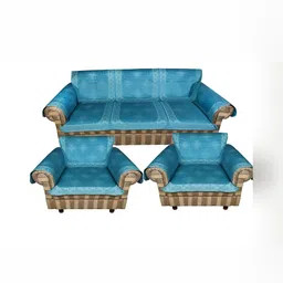 MONKDECOR Teal & White 6 Pieces Checked Velvet 5 Seater Sofa Covers-image-36