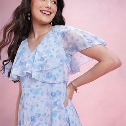 DressBerry Abstract Print V-Neck Flared Sleeve Layered A-Line Midi Dress-picture-26