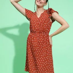 Oxolloxo Brown & White Printed A Line Dress-image-103