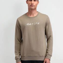 Arrow New York Dark Brown Cotton Regular Fit Logo Printed Sweatshirt-image-71