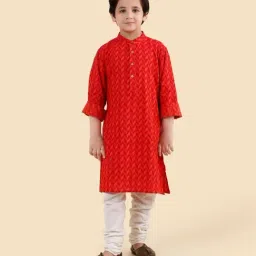 Fabindia Red Cotton Hand Block Printed Long Kurta-picture-12