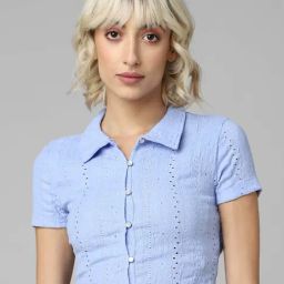 Only Light Blue Cotton Self Design Shirt-picture-31