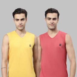 Vimal Jonney Yellow & Pink Sleeveless Lounge T-Shirt - Pack of 2-image-96