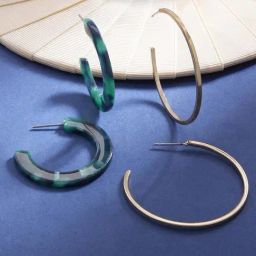Accessorize London Willow Green & Golden Hoop Earrings - Set of 2-image-76