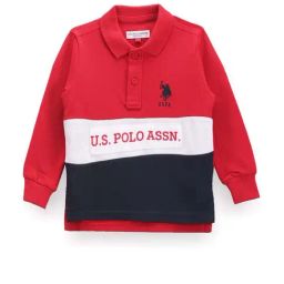 U.S. Polo Assn. Kids Red & Black Cotton Color Block Full Sleeves Polo T-Shirt-picture-15