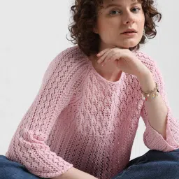 Only Pink Self Design Pullover image 1