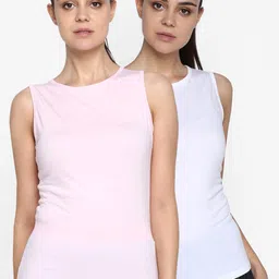 appulse Women Pack of 2 Pink & White Solid Round Neck T-shirt-image-130