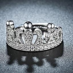 UNIVERSITY TRENDZ Women Silver-Plated CZ Queen Crown Stainless Steel Ring-42