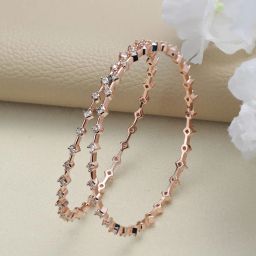 Aatmana Rose Gold-Plated & White Round Classy Bangles - Set of 2 image 1