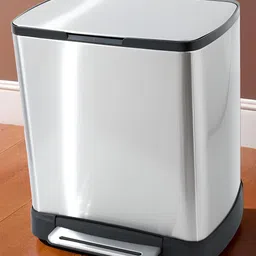 UMAI  Silver Toned & Black Dustbin With Lid & Pedal 20 L-50