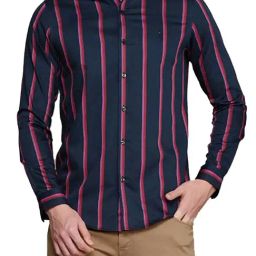 Simon Carter London Navy Stripes Slim Fit Shirt-image-19