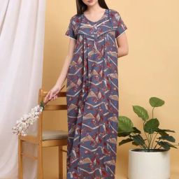 Sweet Dreams Grey Cotton Regular Fit Geometric Print Night Dress-picture-17