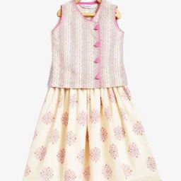Campana Kids White & Pink Cotton Printed Lehenga & Choli-image-34