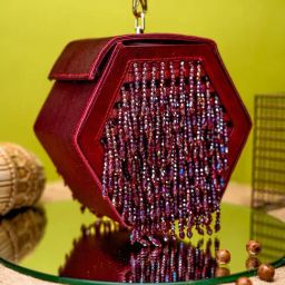 NR by Nidhi Rathi Maroon Synthetic Leather Embellished Clutch-image-27