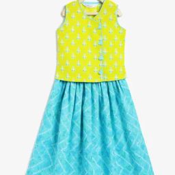 Campana Kids Yellow & Blue Cotton Printed Lehenga & Choli-image-75