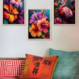 Kotart Blue & Pink 3 Pieces Wooden Floral Painting Wall Arts-picture-10