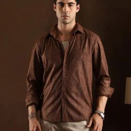 Campus Sutra Chocolate Brown Rhythm-Weave Shirt-picture-49