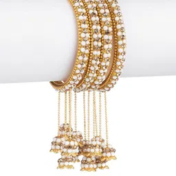 Mamon Creations Set Of 4 Gold-Plated & White Alloy Bangles-picture-37