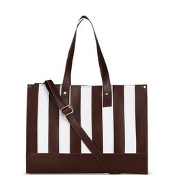 ALL ABOUT HER Geometric Striped PU Oversized Shopper Tote Bag with Bow Detail-39