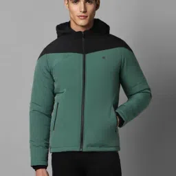 Louis Philippe Sport Green Regular Fit Colour Block Hooded Jacket-image-18