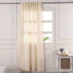 Peepul Tree Cotton Semi Sheer Window Curtains |5 Feet | Handwoven Beige & White Cutwork| Pack of 1-17