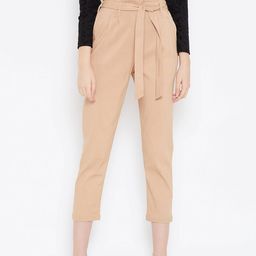 Zastraa Women Beige Slim Fit Solid Peg Trousers-image-91