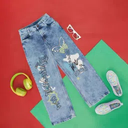 Pantaloons Junior Blue Cotton Printed Jeans-picture-40