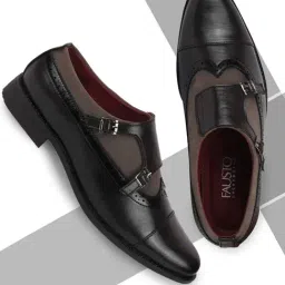 Fausto Men's Black Monk Shoes-picture-44