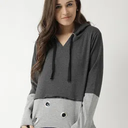 Club York Women Charcoal & Grey Colourblocked Hooded Sweatshirt-image-71