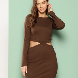 BROOWL Solid Cut-Outs Detail Bodycon Mini Dress-image-19