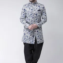 Hangup Men Blue & White Floral-Printed Sherwani With Dhotis-image-60