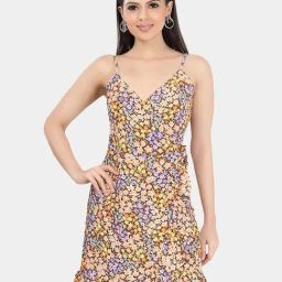 VASTRADO Multicolored Floral A-Line Dress-image-12