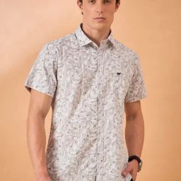 Club York Grey Cotton Blend Slim Fit Print Casual Shirt-image-82