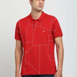 Turtle Red Knitted Slim Fit Printed Polo T-Shirt-image-22