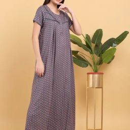 Sweet Dreams Grey Cotton Regular Fit Geometric Print Night Dress-image-92