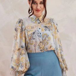 SELVIA Off White Floral Print Shirt-image-91