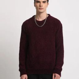 The Bear House Maroon Regular Fit Striped Sweatshirt-20