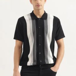 United Colors Of Benetton Black Pure Cotton Relaxed Fit Striped Shirt-image-24