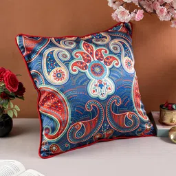 KOLOROBIA Blue & White Ethnic Motifs Satin Square Cushion Covers-image-13